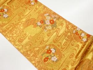 雪輪に草花・流水模様織出し袋帯